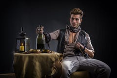 Good Looking Young Man In Pirate Fashion Outfit Royalty Free Stock Photography