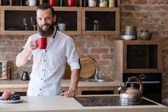 Good morning drink habit man cup kitchen royalty free stock images Good morning drink habit man cup kitchen royalty free stock images