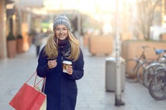 Gorgeous young woman out Christmas shopping stock image Gorgeous young woman out Christmas shopping stock image