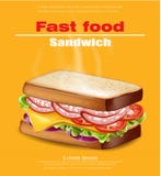 Gorący kanapka wektor realistyczny Fasta food egzamin próbny w górę 3d szczegółowych ilustracji ilustracja wektor Gorący kanapka wektor realistyczny Fasta food egzamin próbny w górę 3d szczegółowych ilustracji ilustracja wektor