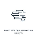 gota de sangre en un vector del icono de la herida de la mano de la colección de las partes del cuerpo Línea fina gota de sangre stock de ilustración gota de sangre en un vector del icono de la herida de la mano de la colección de las partes del cuerpo Línea fina gota de sangre stock de ilustración