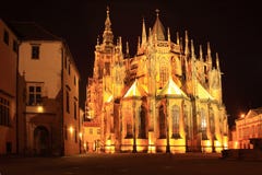 Gothic St. Vitus  Cathedral On Prague Castle In The Night Royalty Free Stock Photography