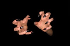Gotische Maniküre, weibliche Hände mit den scharfen schwarzen glatten Nägeln, oben lokalisiert auf dem schwarzen Hintergrund, Abs lizenzfreies stockfoto Gotische Maniküre, weibliche Hände mit den scharfen schwarzen glatten Nägeln, oben lokalisiert auf dem schwarzen Hintergrund, Abs lizenzfreies stockfoto