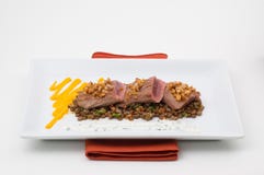 Gourmet Plate Meat With Lentil Royalty Free Stock Photos