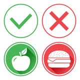 gr?n red f?r knappar Apple och ostburgare Valet mellan sjuklig mat och sund mat h?ger wrong vektor stock illustrationer gr?n red f?r knappar Apple och ostburgare Valet mellan sjuklig mat och sund mat h?ger wrong vektor stock illustrationer