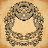 Grabado antiguo del marco de la frontera con la cabeza del león y el ornamento barroco del cartouche libre illustration Grabado antiguo del marco de la frontera con la cabeza del león y el ornamento barroco del cartouche libre illustration