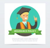 Graduate student, future financial planning concept, insurance policy banner flat vector element for website or mobile stock illustration Graduate student, future financial planning concept, insurance policy banner flat vector element for website or mobile stock illustration