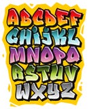 Graffitigekritzel-Gussalphabet der Karikatur komisches Vektor lizenzfreie abbildung Graffitigekritzel-Gussalphabet der Karikatur komisches Vektor lizenzfreie abbildung