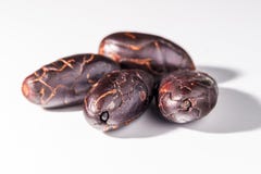 Graines de cacao épluchées sur le fond blanc images stock Graines de cacao épluchées sur le fond blanc images stock