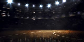 Grand basketball arena in the dark spot light