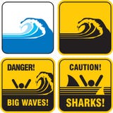 Grand signe d'ondes de danger. Tsunami illustration stock Grand signe d'ondes de danger. Tsunami illustration stock