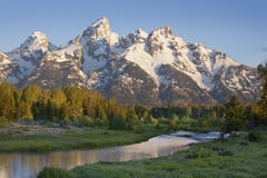Grand Tetons mountains with river below stock photography Grand Tetons mountains with river below stock photography