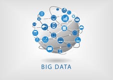 Grande illustrazione piana di progettazione del globo e di dati che mostra connettività fra i dispositivi e le informazioni diffe Grande illustrazione piana di progettazione del globo e di dati che mostra connettività fra i dispositivi e le informazioni diffe