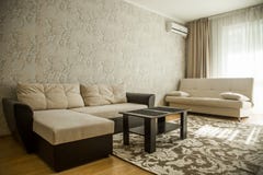 Grande salone spazioso fatto in uno stile minimalista Immagini Stock Libere da Diritti Grande salone spazioso fatto in uno stile minimalista Immagini Stock Libere da Diritti