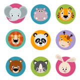 Grande testa dell'insieme delle icone degli animali Fronte divertente della raccolta di vettore degli animali illustrazione di stock Grande testa dell'insieme delle icone degli animali Fronte divertente della raccolta di vettore degli animali illustrazione di stock
