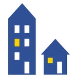 Grandi e piccole case, icona di vettore, colore blu Due case Immagini Stock Libere da Diritti Grandi e piccole case, icona di vettore, colore blu Due case Immagini Stock Libere da Diritti