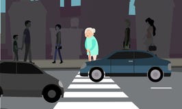 Grandma can`t across the road vector illustration Grandma can`t across the road vector illustration