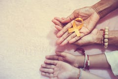 Grandma hand and grandson cancer awareness ribbon sign top view with vintage picture style royalty free stock photography Grandma hand and grandson cancer awareness ribbon sign top view with vintage picture style royalty free stock photography