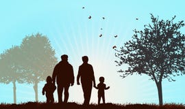 Grandparents walking with children stock illustration Grandparents walking with children stock illustration