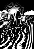 Granjero en el alimentador que ara el campo ilustración del vector Granjero en el alimentador que ara el campo ilustración del vector