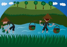 Granjeros asiáticos en los campos libre illustration Granjeros asiáticos en los campos libre illustration