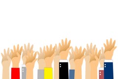 Graphic hand up and vote text is red color on white background. Graphic many people hand up with paths layer royalty free illustration Graphic hand up and vote text is red color on white background. Graphic many people hand up with paths layer royalty free illustration