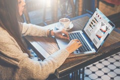 Graphics And Diagrams On Computer Screen. Woman Analyzing Data. Student Learning Online. Freelancer Working Home Stock Images Graphics And Diagrams On Computer Screen. Woman Analyzing Data. Student Learning Online. Freelancer Working Home Stock Images