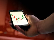 Graphique de diagramme d'actions de chandelier d'analyse technique au téléphone intelligent pour le cryptocurrency, bitcoin, lite images libres de droits Graphique de diagramme d'actions de chandelier d'analyse technique au téléphone intelligent pour le cryptocurrency, bitcoin, lite images libres de droits