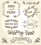 Graphique de mariage réglé : cadres, rubans, labels et fleurs Photo stock