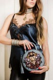 Gray Handmade Bag With Rhinestone Beads Royalty Free Stock Photos