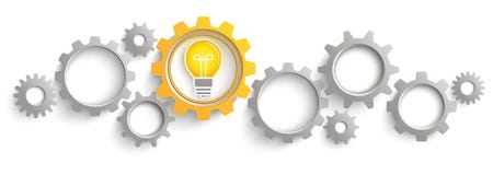 Gray Orange Gears Bulb Idea White Background Header stock illustration Gray Orange Gears Bulb Idea White Background Header stock illustration
