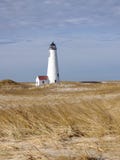Great Point Lighthouse on Nantucket Island on a cloudy fall day