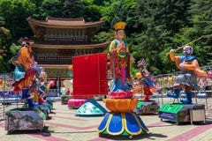 The Great Teacher Hall Daejosajeon of Korean Buddhist Temple Guinsa with many Figures for festival to celebrate Buddhas birthday. stock images The Great Teacher Hall Daejosajeon of Korean Buddhist Temple Guinsa with many Figures for festival to celebrate Buddhas birthday. stock images