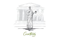 Grecia, viaje, templo, edificio, concepto de la columna Vector aislado dibujado mano stock de ilustración Grecia, viaje, templo, edificio, concepto de la columna Vector aislado dibujado mano stock de ilustración