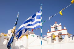Greek flag with church bells in the background royalty free stock image Greek flag with church bells in the background royalty free stock image
