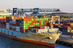 Green And Red Freight Containers On Ship Royalty Free Stock Photos