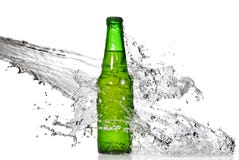 Green beer bottle with water splash royalty free stock images Green beer bottle with water splash royalty free stock images