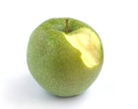 Green bitten apple on a white background royalty free stock image Green bitten apple on a white background royalty free stock image