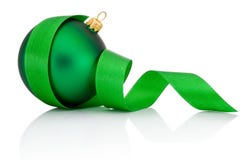 Green Christmas ball covered with curled ribbon Isolated royalty free stock images Green Christmas ball covered with curled ribbon Isolated royalty free stock images