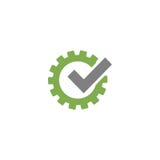 Green gear with grey tick icon. Vector flat illustration for technology or innovation. royalty free illustration Green gear with grey tick icon. Vector flat illustration for technology or innovation. royalty free illustration