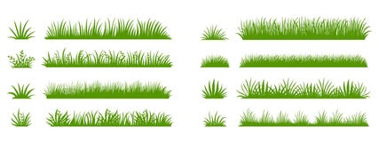 Green grass silhouette. Cartoon lines of plants and shrubs for boarding and framing, eco and organic logo element