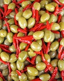 Green olives and chilli peppers