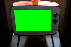 Green screen on a Rectangular White vintage TV - Mockup stock photography Green screen on a Rectangular White vintage TV - Mockup stock photography