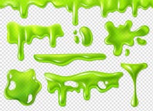 Green slime. Slimy purulent blots, goo splashes and mucus smudges. Realistic halloween elements isolated vector set
