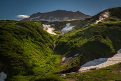 Green Slopes And Thermal Features Of Mutnovsky Volcano Royalty Free Stock Photo Green Slopes And Thermal Features Of Mutnovsky Volcano Royalty Free Stock Photo