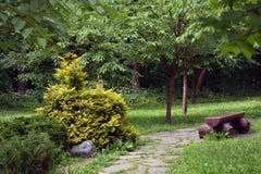 Japanese garden in Birulevsky dendro park in Moscow Royalty Free Stock Image Japanese garden in Birulevsky dendro park in Moscow Royalty Free Stock Image