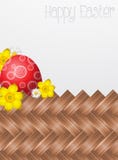 Easter Card. Greeting card with a colored egg (red) and flowers (narcussus and daisies royalty free illustration Easter Card. Greeting card with a colored egg (red) and flowers (narcussus and daisies royalty free illustration