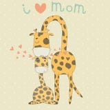 Greeting Card For Mothers Day With Cute Giraffes Stock Photo