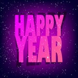 Greeting card with neon text new year and snow on violet background. royalty free illustration Greeting card with neon text new year and snow on violet background. royalty free illustration
