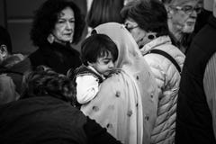 Grescale Photography of Woman Carrying Boy Stock Image Grescale Photography of Woman Carrying Boy Stock Image